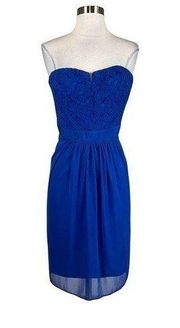 Adrianna Papell Women's Cocktail Dress Size 14 Blue Strapless Lace A-Line Mini