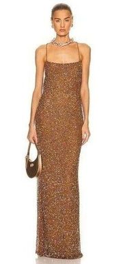 retrofete Alice Dress in Amber Brown Large New Womens Long Maxi Gown