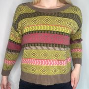 | Vintage Wool Design Scoop Neck Sweater