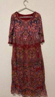 Soft Surroundings Size Petite XS Maxi Dress Colorful Printed Bohemian Festival