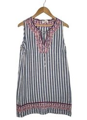 Artisan NY Dress Womens M Linen Striped Embroidered Sleeveless Boho Lagenlook