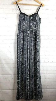 Band Of Gyspies Jumpsuit Sz M Black White Floral Wide Leg Satin Spaghetti Strap