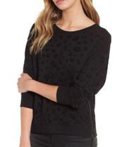 Marlo Black Flocked Leopard Crewneck Side Zip Sweatshirt