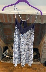 Linea Donatella Blue and White Paisley Floral Lace Trimmed Sexy Nightie size XL