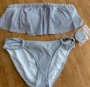 Hula Honey Striped Bandeau Bikini - Strapless or Halter Tie Included ~ Small