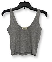 Womens Crop Top Gray Marled Knit Sleeveless Scoop Neck Stretch S New