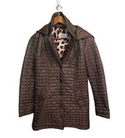 Laundry by Shelli Segal Hooded Quilted Coat Animal Print Lined Long | Size S