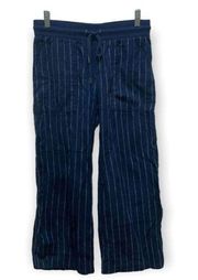 ATHLETA Bali Striped Cropped Linen Pants Navy Blue Size 2