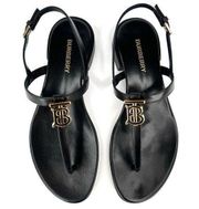 BURBERRY Emily TB Logo Slingback Thong Monogram Leather Sandal EU 36 - US 6