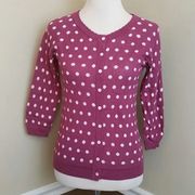 NEW ModCloth Dot in the Act Mauve Polka Dot 3/4 Sleeve Cardigan Sweater Small