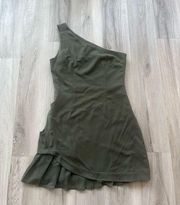 Finders Keepers M Green One Shoulder Ruffle Mini Dress