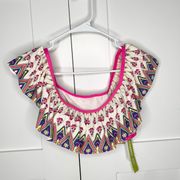 Gianni Bini Patterned Flounce Off the Shoulder Bikini Top Multicolor NWT