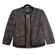 Rachel Roy genuine leather and boucle zip front blazer 6