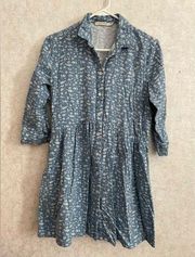 Ellison women's small blue floral button down linen blend dress