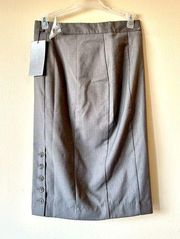 NWT Van Heusen Gray Pinstripe Pencil Skirt Side Buttons Lined Zipper Career