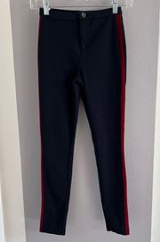 Navy Chino Stretch Pants with Red Stripe