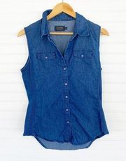 Cavalini Blue sleeveless button Shirt Size Medium