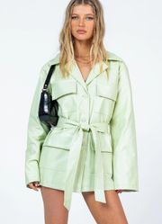 Pastel Green Vegan Leather Coat