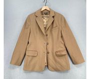 LL Bean Blazer Jacket Womens 12R Brown Camel Cashmere Wool 3 Button Lined Ladies