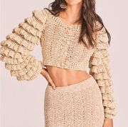 LoveShackFancy Junice Crop Cardigan in Sand