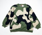 NEW Soho Stylish Splendor Army Camo Print Pattern Stretch Knit Crew Neck Sweater