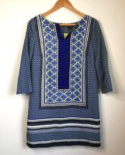 The limited split neck‎ shift dress Mosaic Print 3/4 Sleeve Womens Size M…