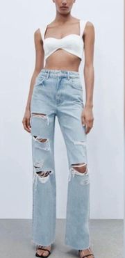 ZARA High Waisted Wide Leg Ripped Jean