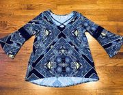 Cato blue print bell sleeve hi-lo Top size XS