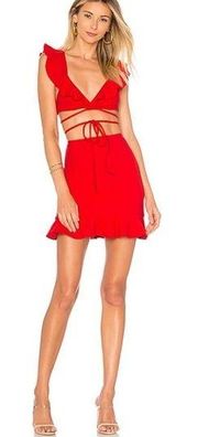 Revolve Lovers + Friends Flamingo Red Ruffle Skirt