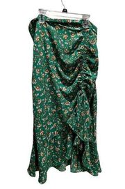 Max Studio green floral print boho skirts with side zipper size XL