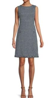 Akris Punto Dress Women's Size 14 Blue Check Sleeveless Denim Tweed Pockets