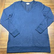 Women's Blue Viscose Long Sleeve V-Neck Pullover Sweater Size Medium