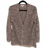 Joan Vass ✦ Cozy Longline Textured Knit Cardigan Sweater ✦ Marled Black + Cream