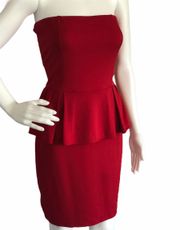 MNG by  Kate Moss Red Strapless Peplum Dress