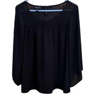 AB Studio Women Pullover Lace‎ Upper Blouse Top Scoop Neck Black Size Small