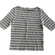 Max Studio Shirt Womens Small Grey White Stripe Crew Neck Half Sleeve Cotton Mix