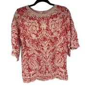 Solitaire Red White Floral Embroidered Bell Sleeves Blouse