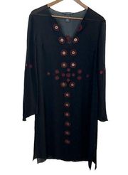 Vivienne Tam Tunic‎ Top 3 (Large) Black 100% Silk Sheer Embroidery Slits