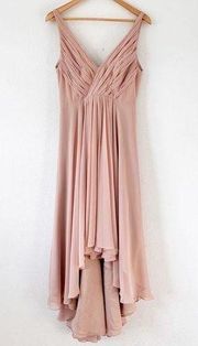 Monique Lhuillier Bridesmaids Blush Pink Double V-Neck High Low Dress