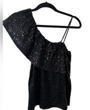 Women's Small Black Clair Sequined One Shoulder Blouse Top