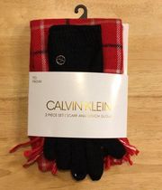 Red Black Plaid Scarf & Glove 2 Piece Set NWT