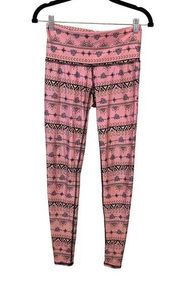 Teeki Women's Pink Stretch Aztec Print Elastic Waist Yoga Ankle Leggings Small