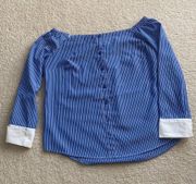 Off Shoulder Blue And White Striped Top (M)