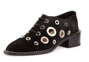 Proenza Schouler Shoes Circle Grommet Lace Up Suede Oxford Shoe Black 36