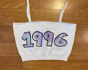 1996 Holographic Purple Sequin Graphic Knit Crop Top
