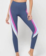 L*Space Leggings Chasing Rainbows Slate Grey Color w/ Pink Blue White Sz L NWT