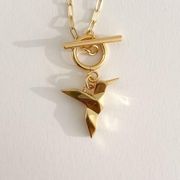 Gold Toggle Necklace With Hummingbird Pendant