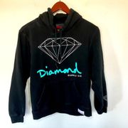 Diamond Supply Co. Black and Teal Blue Hooded Sweatshirt Women's Small