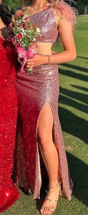 Pink Sequined Prom Dress