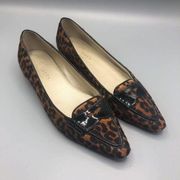 Talbots Womens Loafer Flat Shoes Black Brown Leopard Print Calf Hair Slip On 7 B